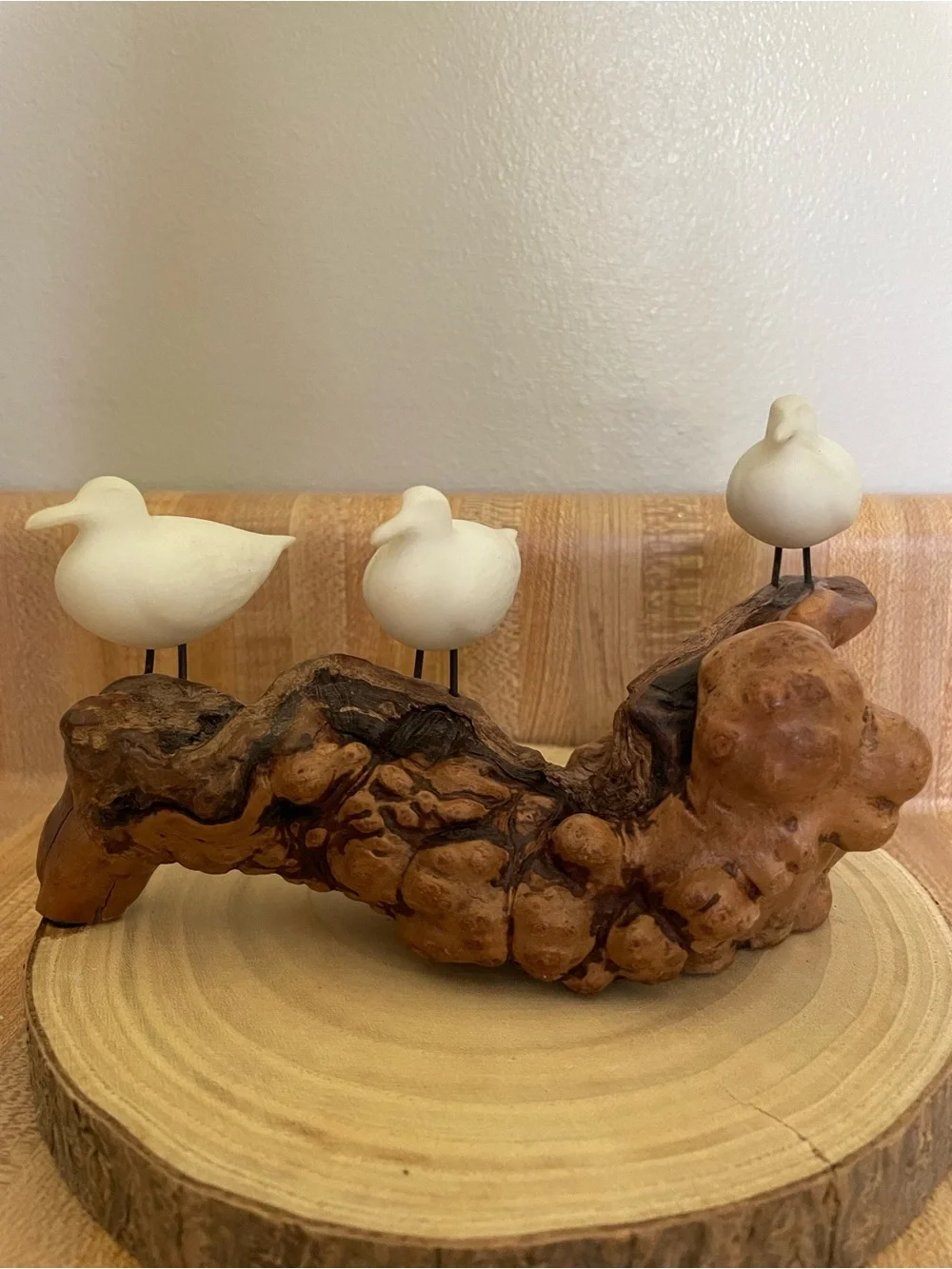 Coastal Sandpiper Trio Decorative Sculpture - White Sandpipers on Driftwood - Picture 4 of 8